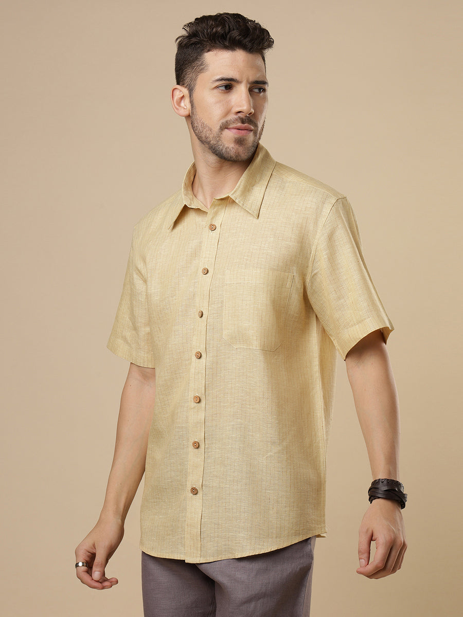 Sattva - Biscotti Yellow Printed Linen Shirt