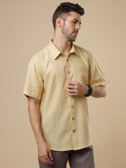 Sattva - Biscotti Yellow Printed Linen Shirt