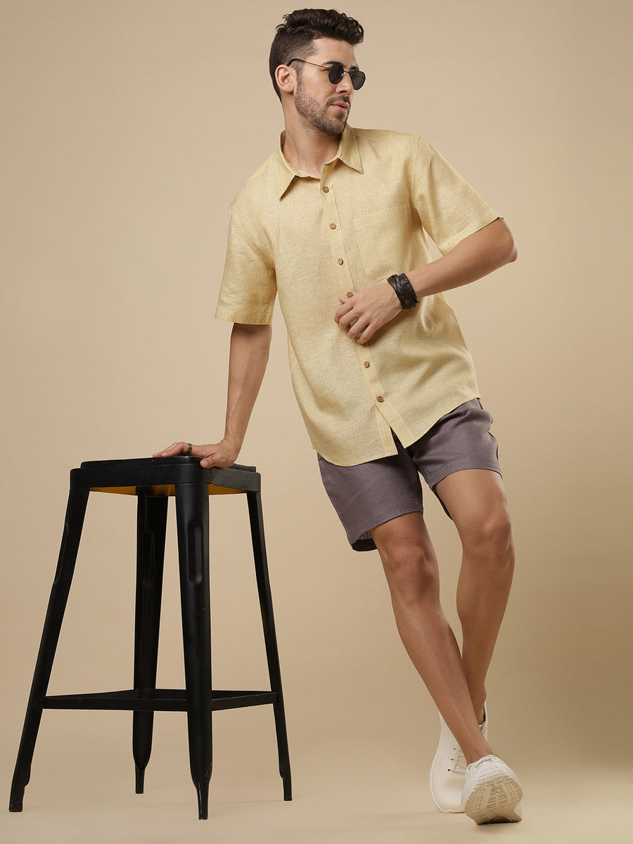 Sattva - Biscotti Yellow Printed Linen Shirt