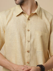 Sattva - Biscotti Yellow Printed Linen Shirt