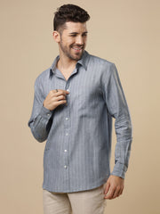 Gulmohar - Dusty Blue Printed Linen Shirt