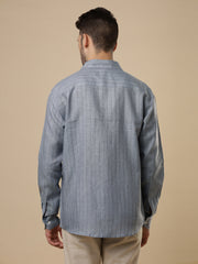 Gulmohar - Dusty Blue Printed Linen Shirt