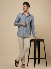 Gulmohar - Dusty Blue Printed Linen Shirt