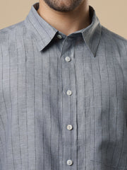 Gulmohar - Dusty Blue Printed Linen Shirt