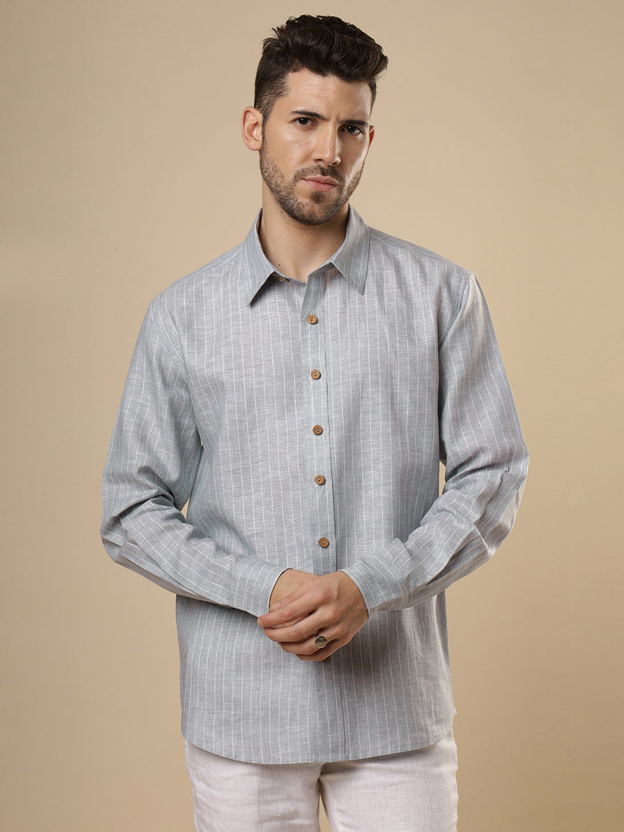 Gulmohar - Grey Printed Linen Shirt