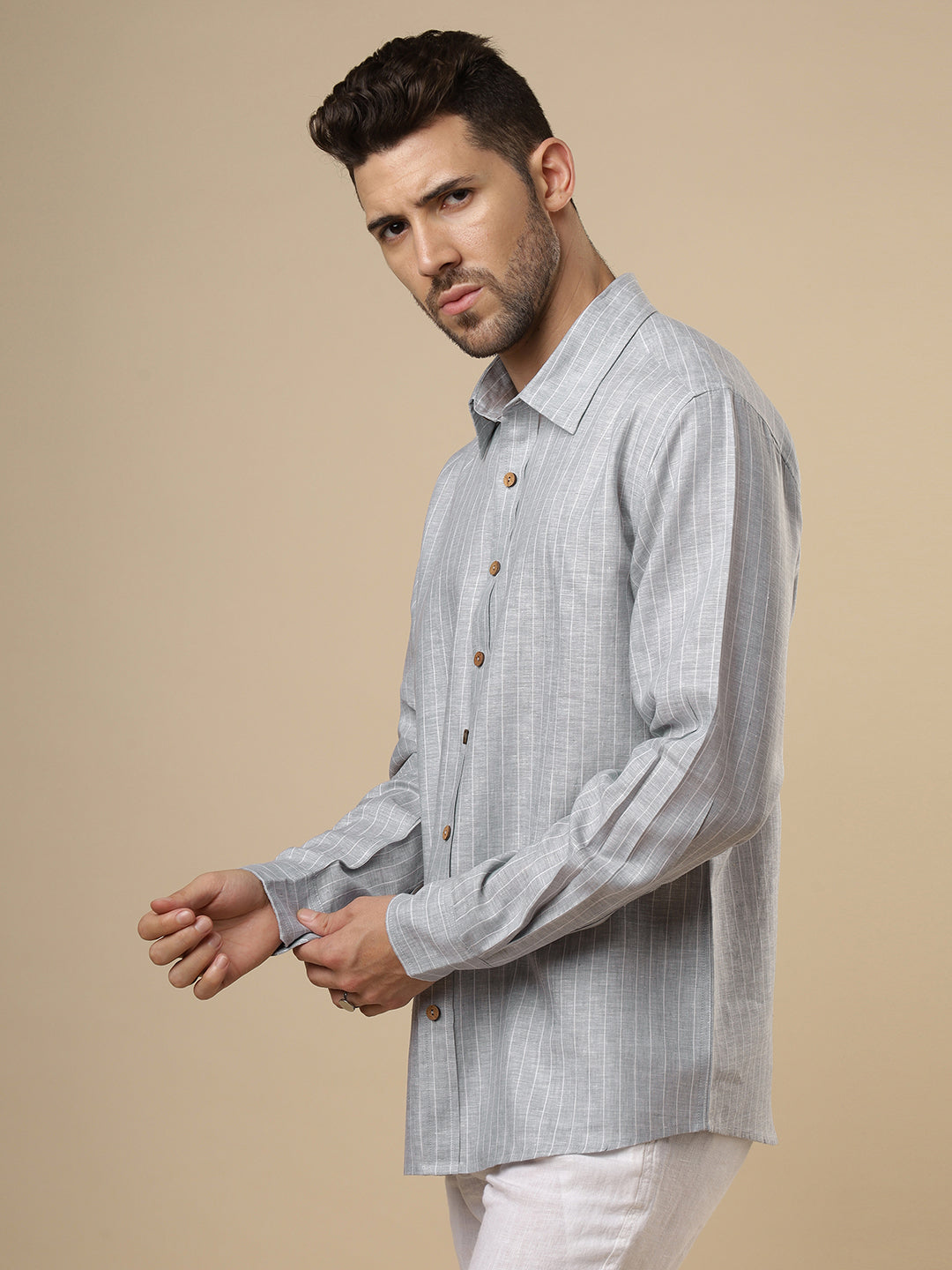 Gulmohar - Grey Printed Linen Shirt