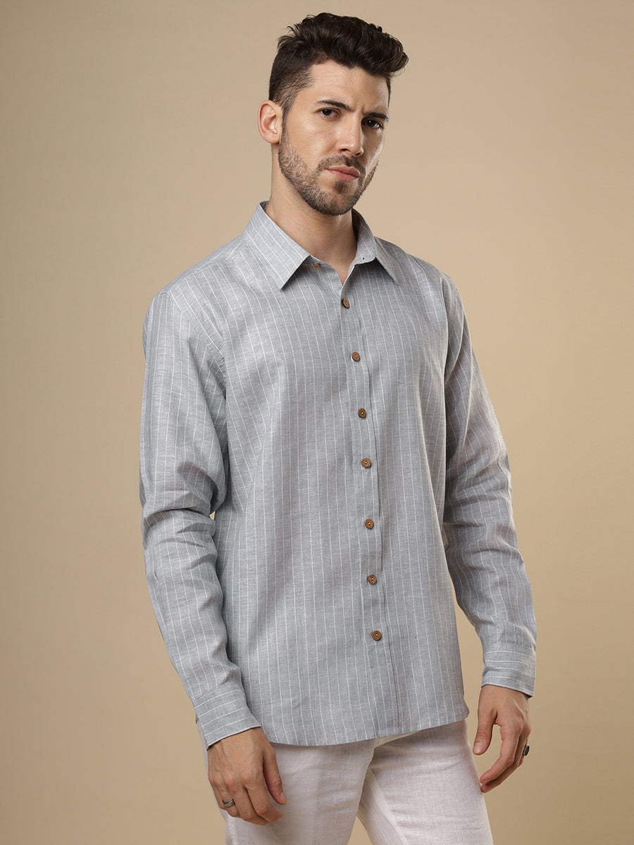 Gulmohar - Grey Printed Linen Shirt