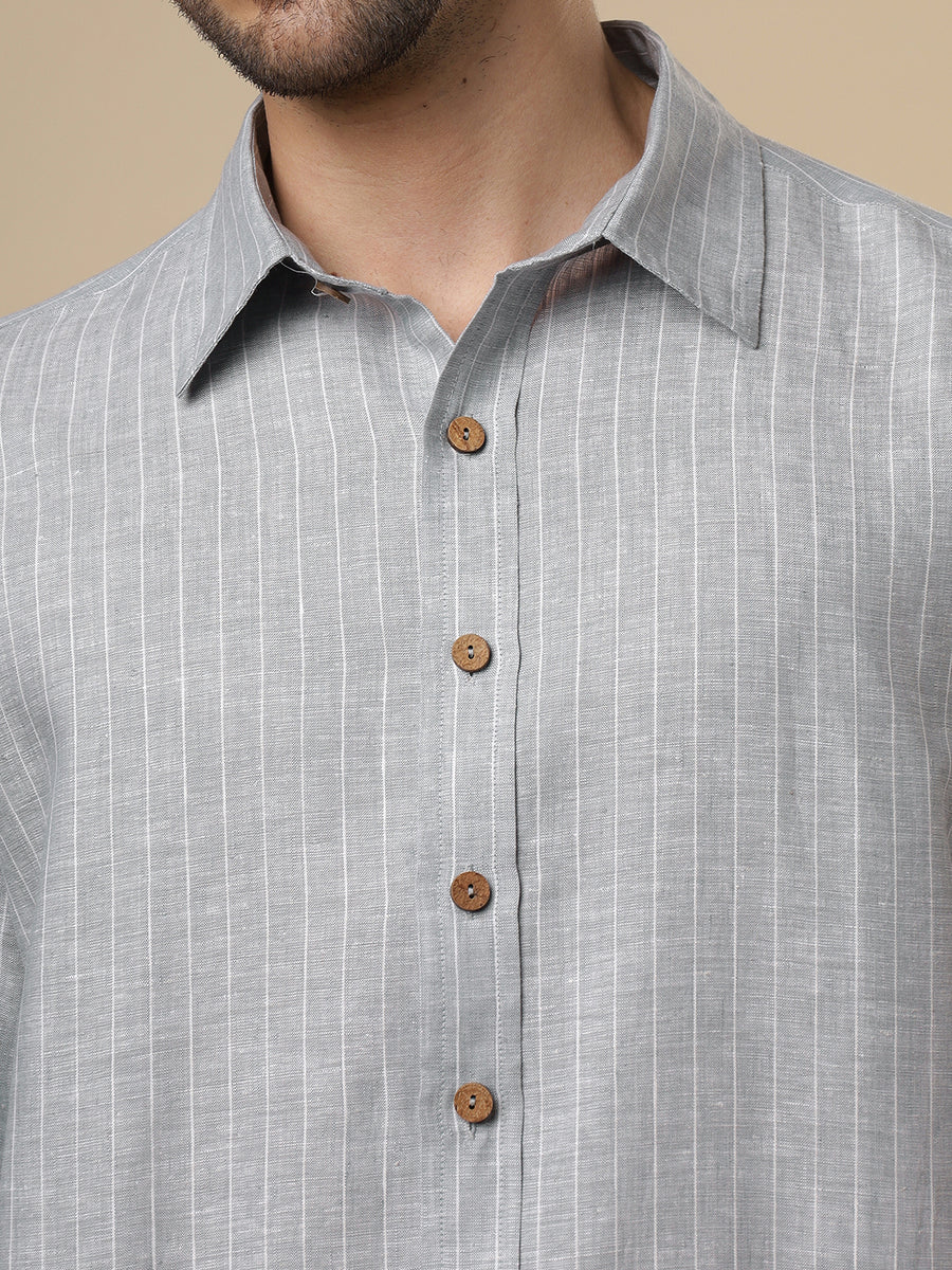 Gulmohar - Grey Printed Linen Shirt