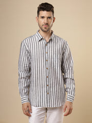 Gulmohar - Smoked Grey Printed Linen Shirt