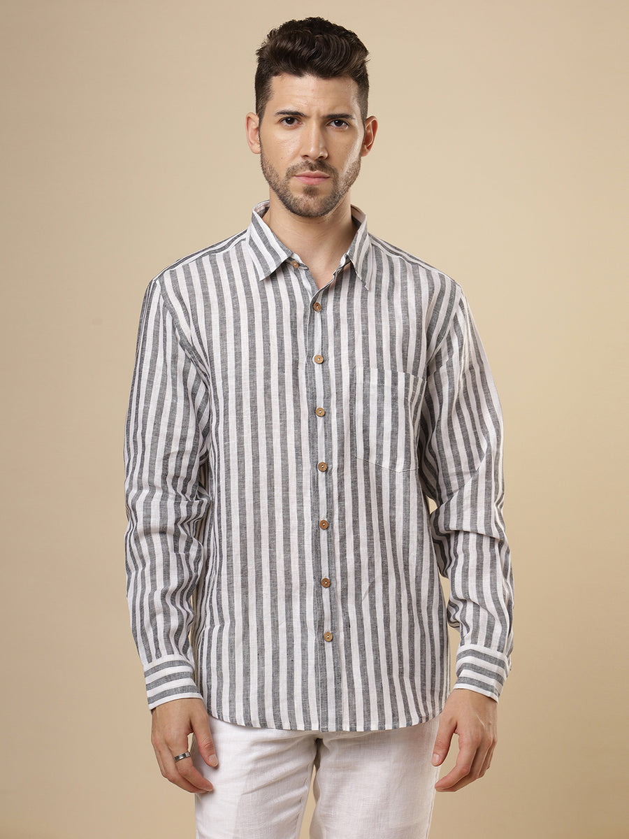 Gulmohar - Smoked Grey Printed Linen Shirt