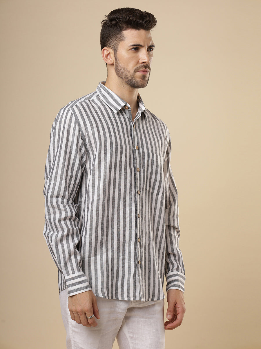 Gulmohar - Smoked Grey Printed Linen Shirt