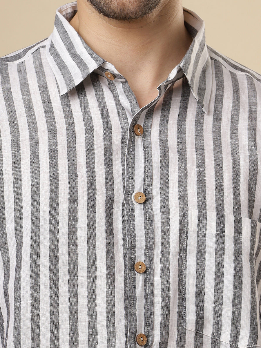 Gulmohar - Smoked Grey Printed Linen Shirt