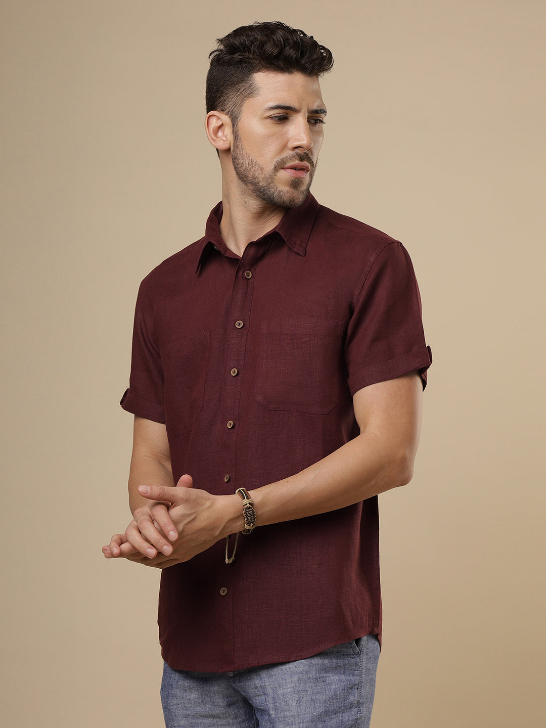 Sattva - Dark Burgandy Linen Shirt