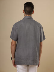 Sattva - Steel Grey Zipper Linen Shirt