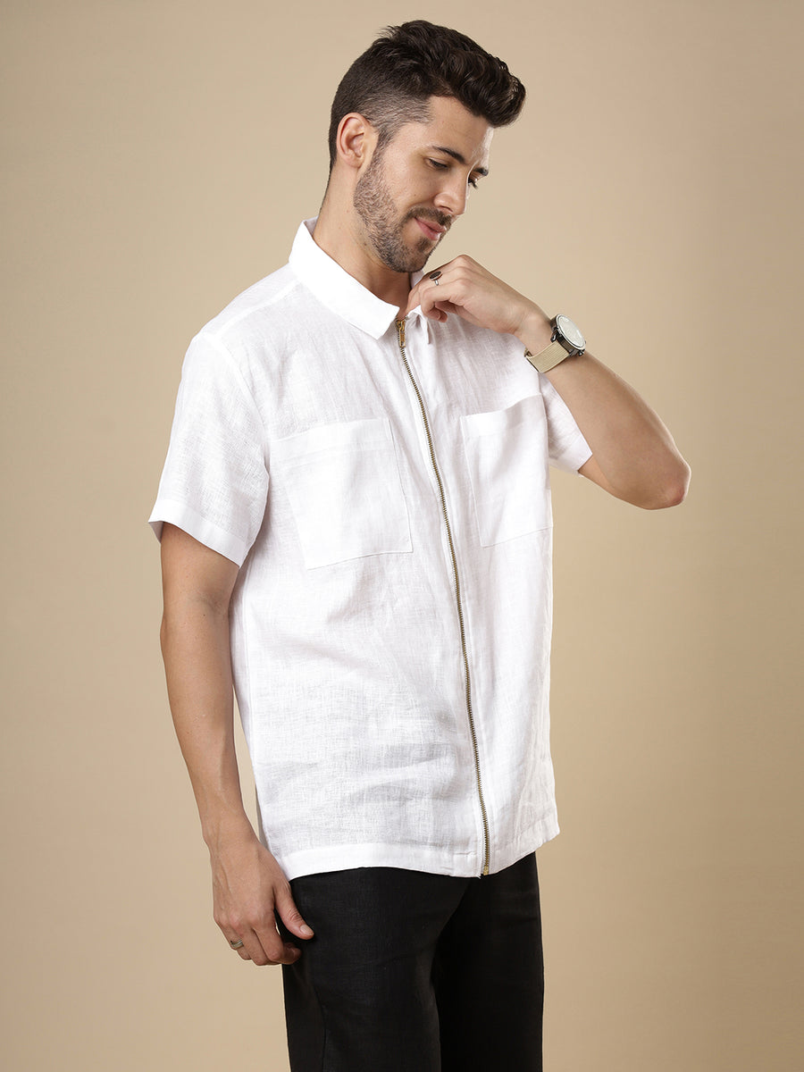 Sattva - White Zipper Linen Shirt