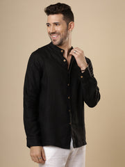 Rangmanch - Black Raglan Linen Shirt