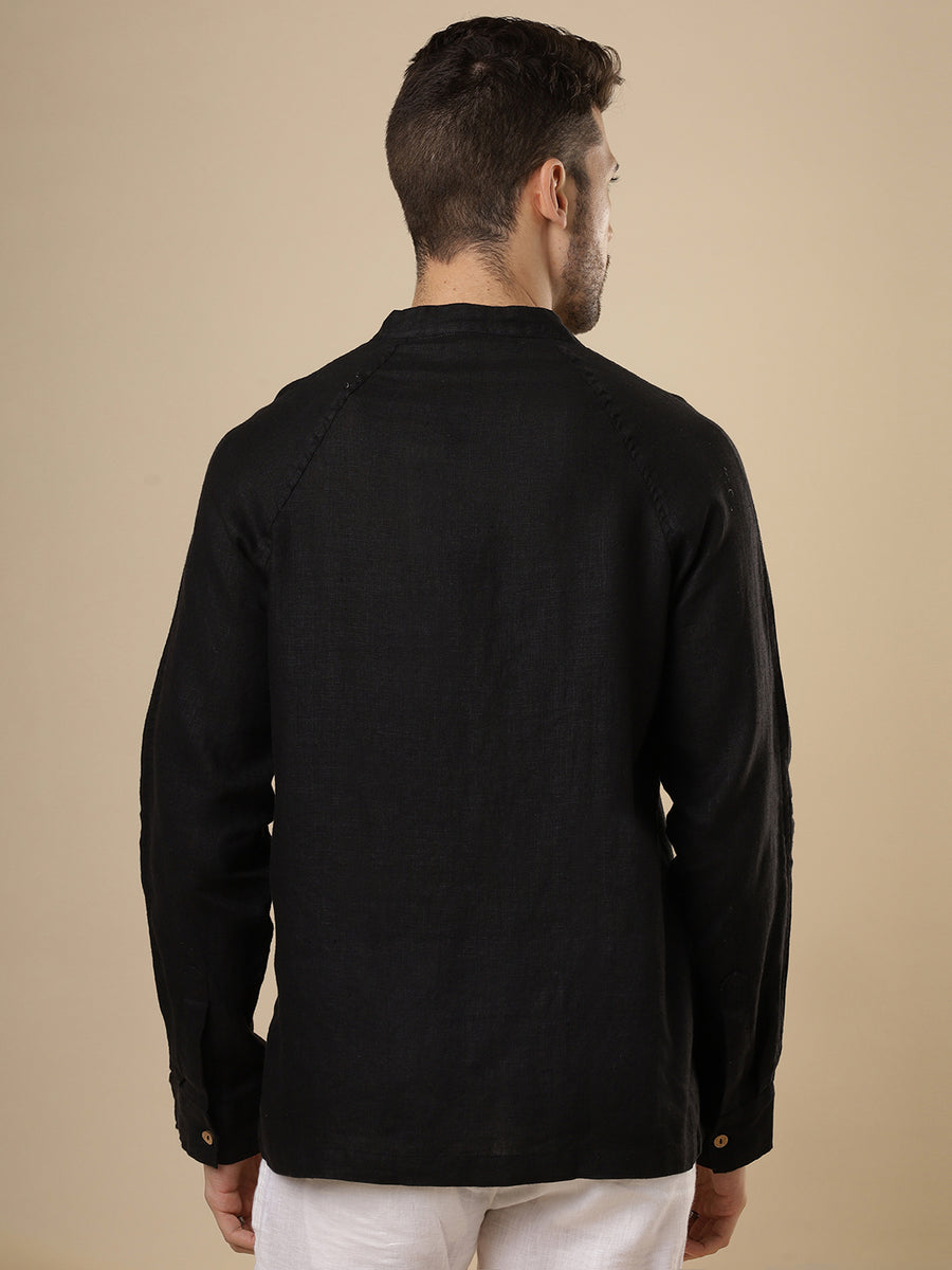 Rangmanch - Black Raglan Linen Shirt