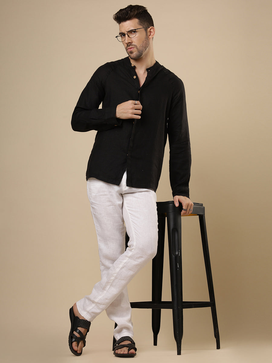 Rangmanch - Black Raglan Linen Shirt