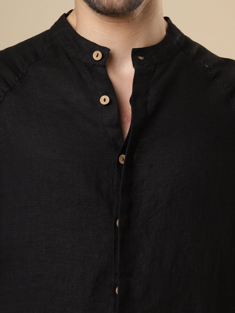 Rangmanch - Black Raglan Linen Shirt