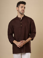 Gulmohar -  Dark Brown Linen Short Kurta