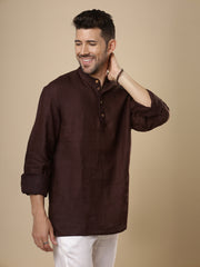 Gulmohar -  Dark Brown Linen Short Kurta