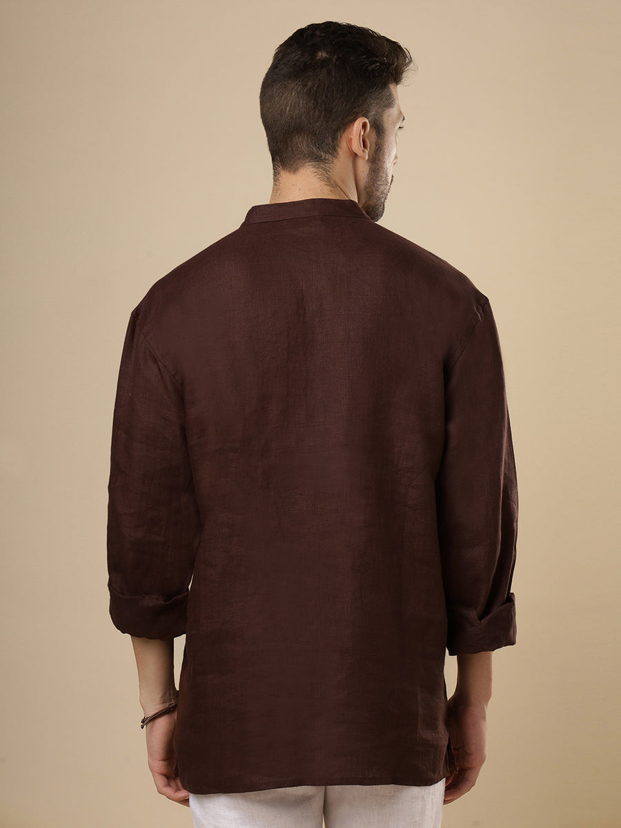 Gulmohar -  Dark Brown Linen Short Kurta