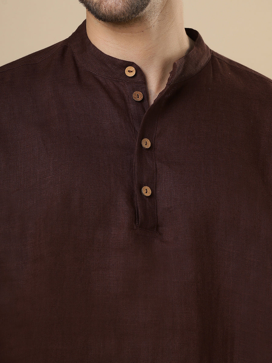 Gulmohar -  Dark Brown Linen Short Kurta