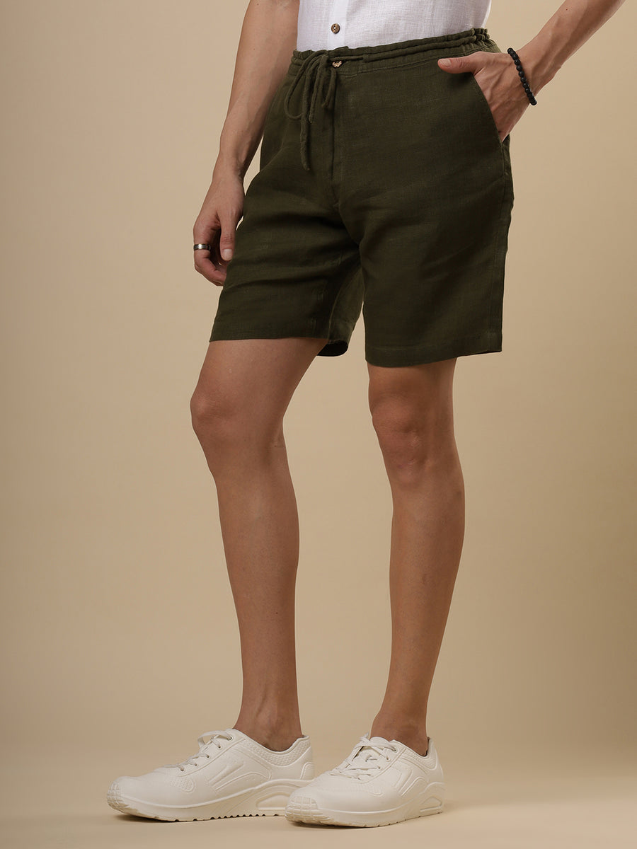 Classic Dark Olive Linen Shorts