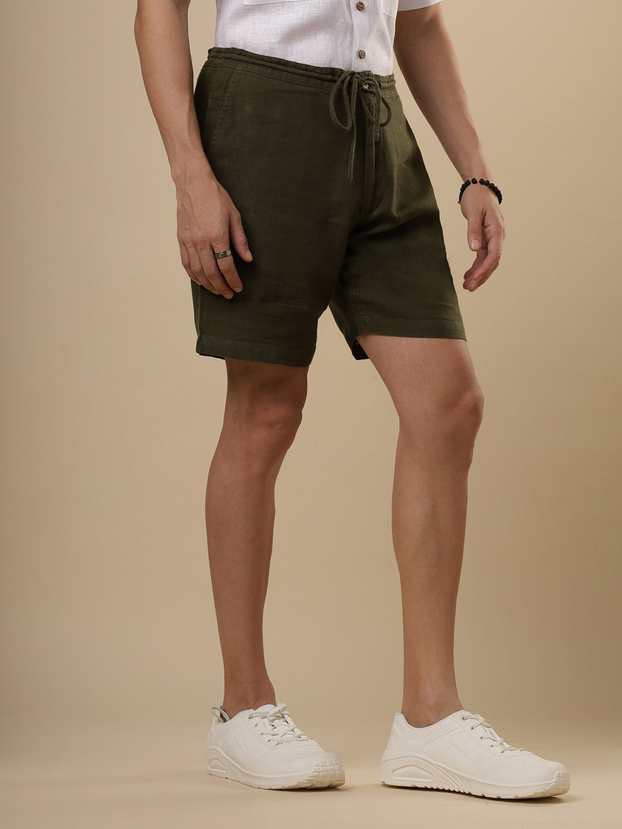 Classic Dark Olive Linen Shorts