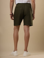 Classic Dark Olive Linen Shorts