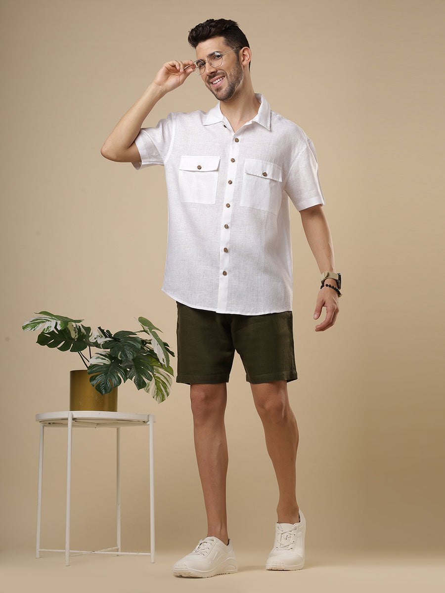 Classic Dark Olive Linen Shorts