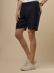 Classic Navy Blue Linen Shorts