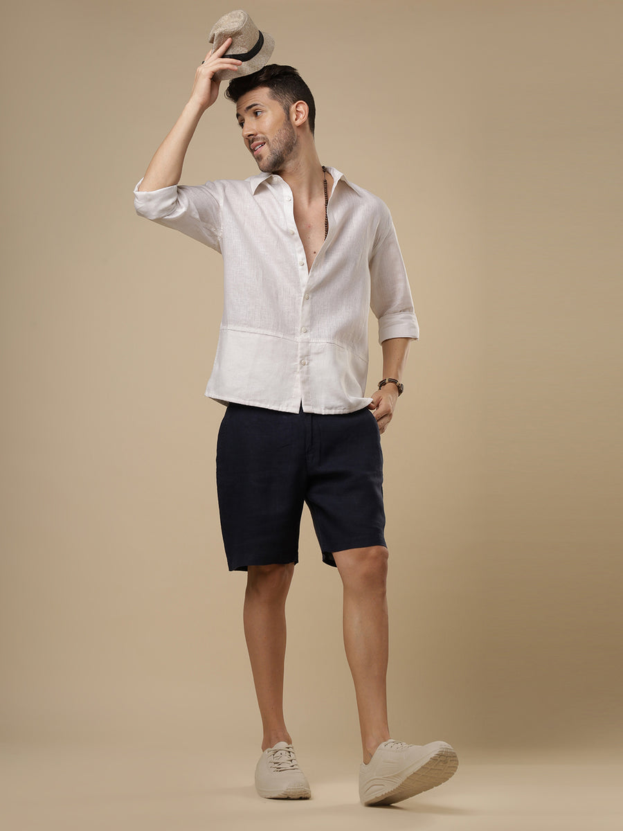 Classic Navy Blue Linen Shorts