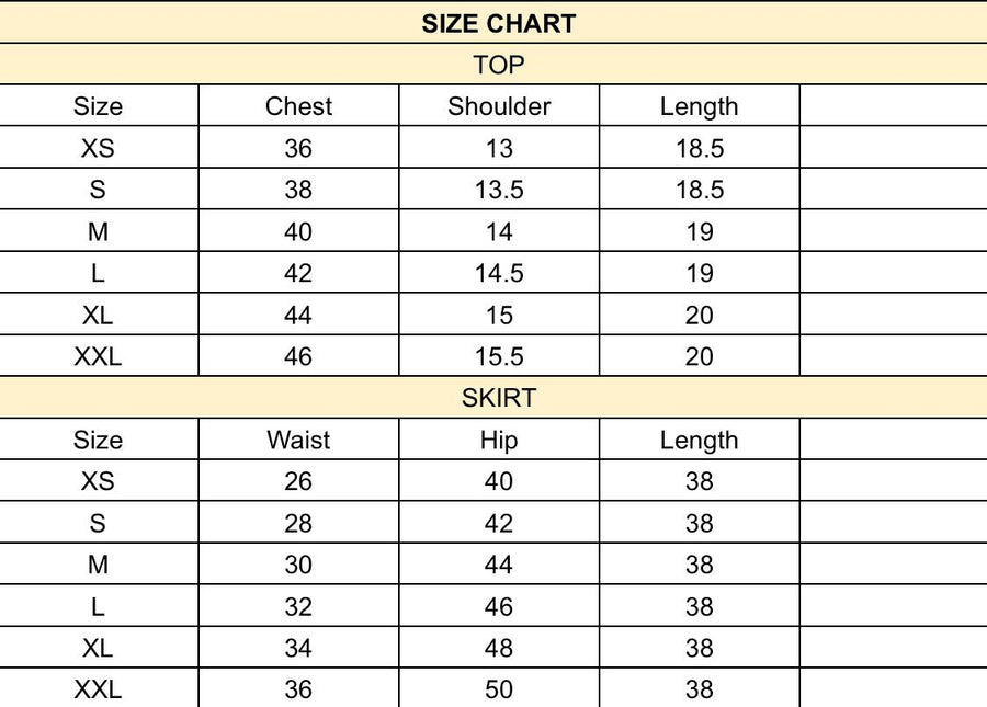 Viana Hand embroidered Co-ord size chart