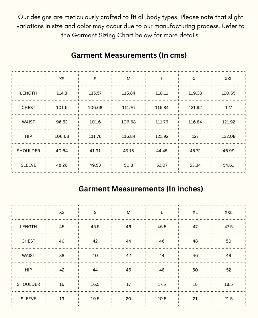 Leher - Terracota Tea Length Dress size chart