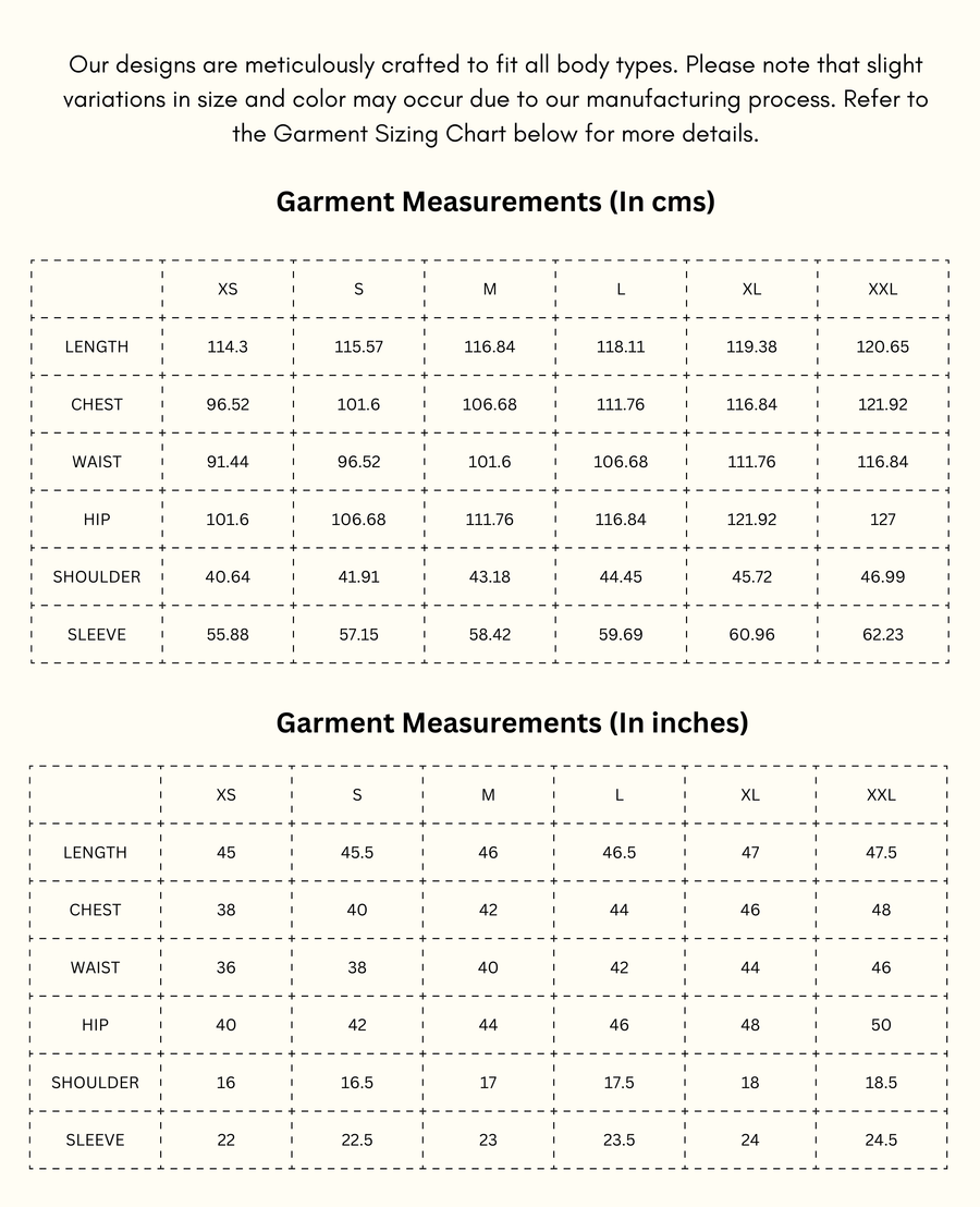 Shwet - Light Beige Midi Dress size chart