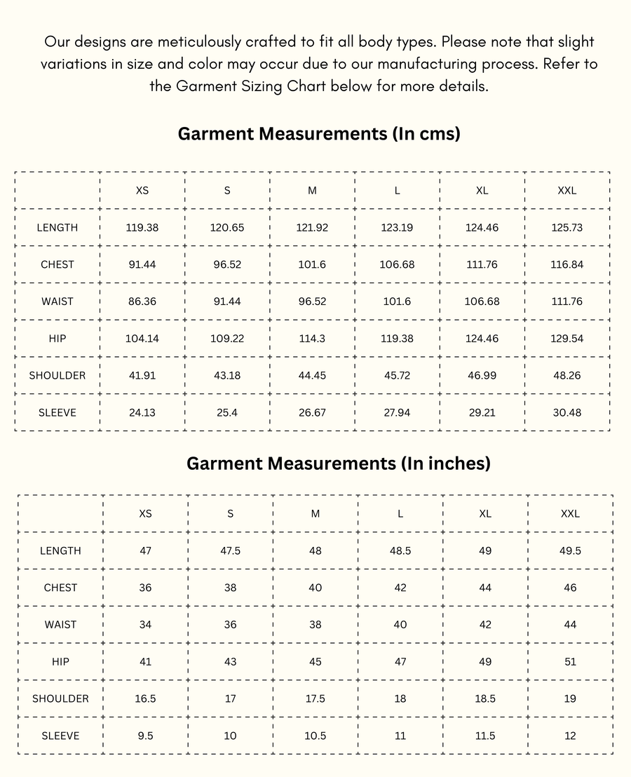 Noor - Charm Pink Tea Length Dress size chart