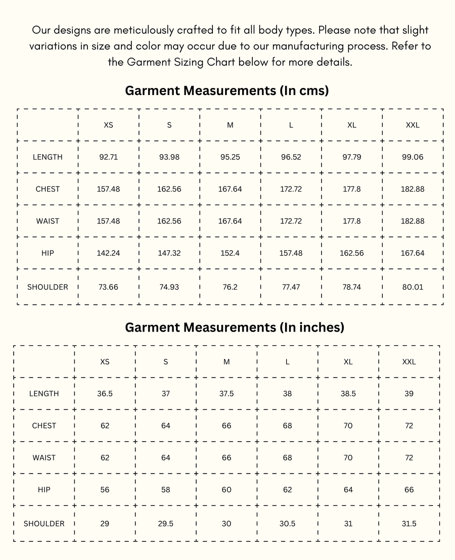 Megh - Natural Short Dress size chart