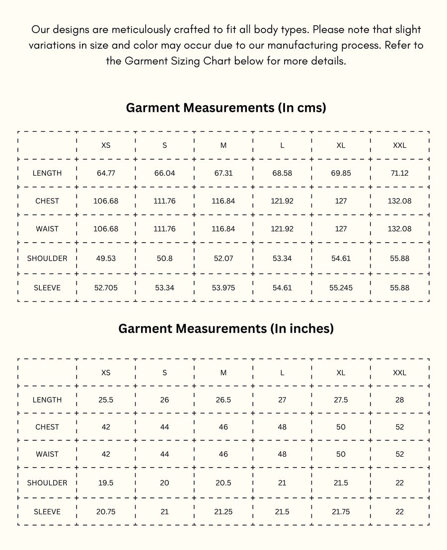 Daffodil - Natural Shirt size chart