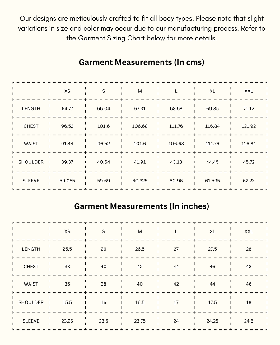 Snow White Comfort Shirt size chart