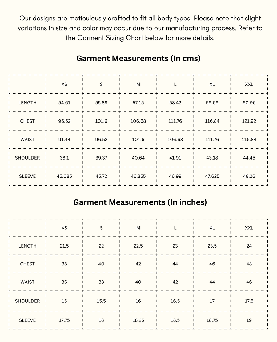 Peony - Charm Pink Shirt size chart