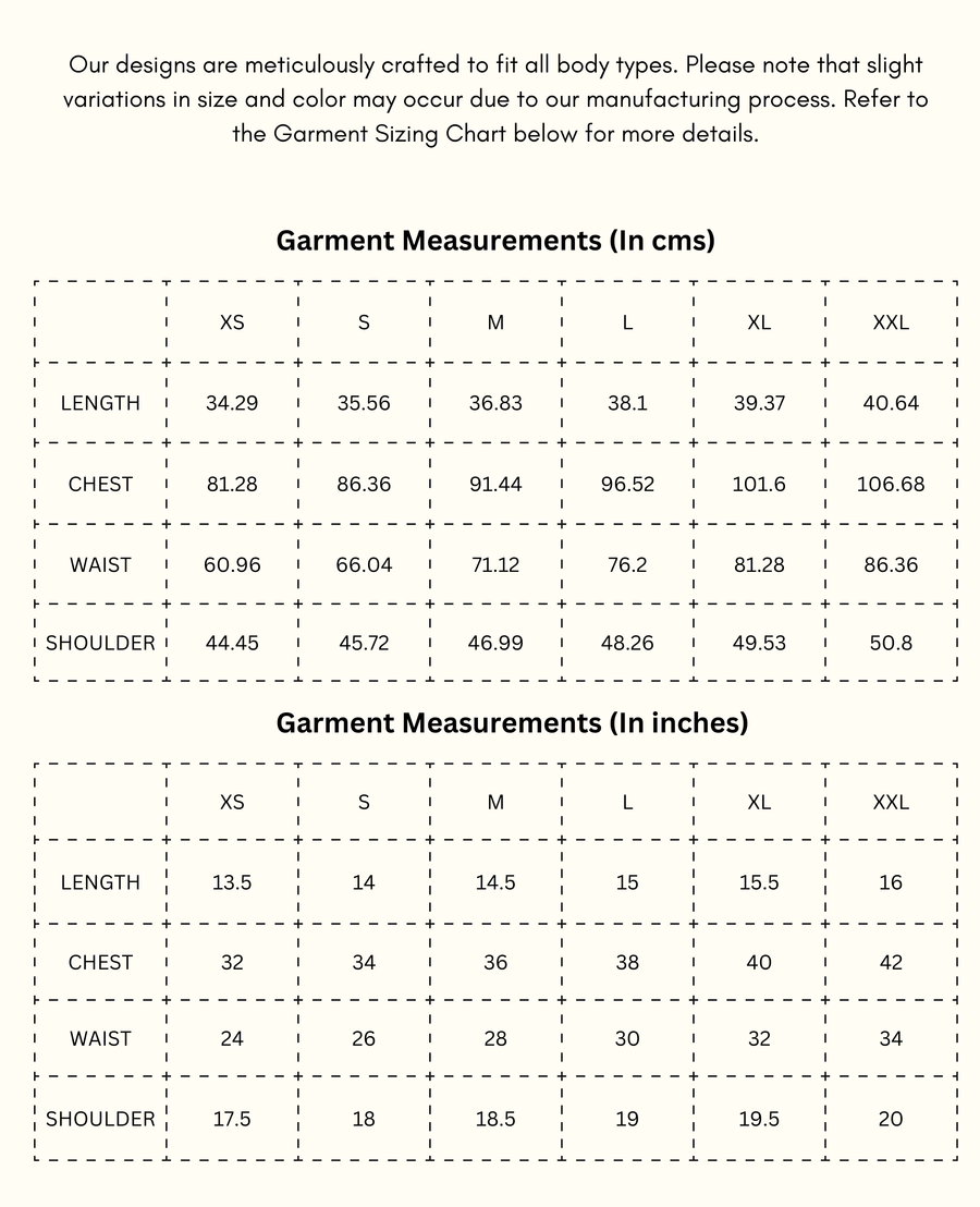 Citrine - Black Comfort Top size chart
