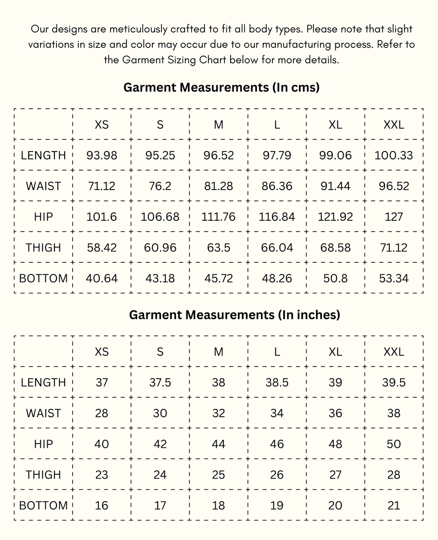 Onyx - Cream Bottom size chart