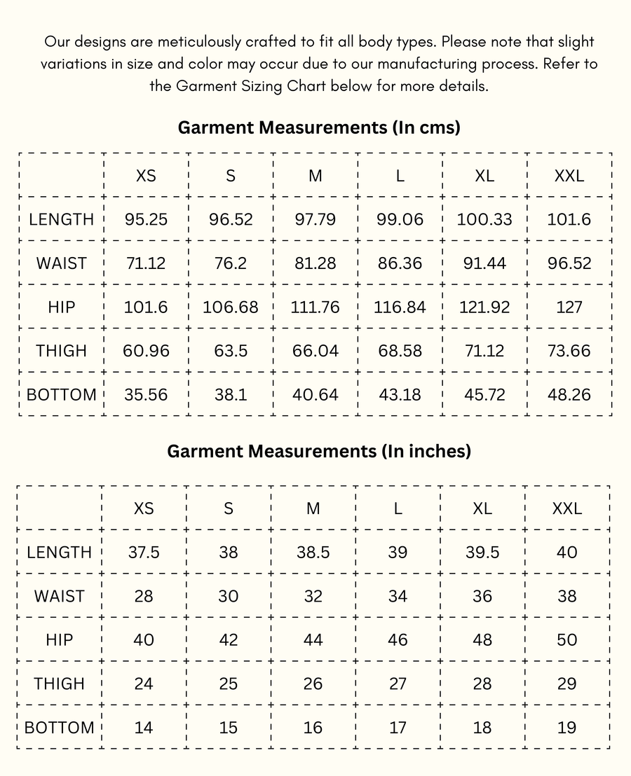 Carnelian - Navy Blue Comfort Bottom size chart